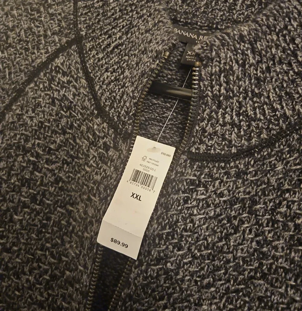 Banana Republic Marled Zip-Front Knit Cardigan in Black & White